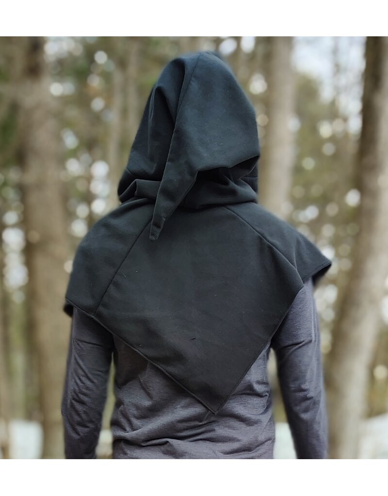 Cloakmakers.com H558-Black Fleece Viking Hood w/ Sword & Dragon Embroidery