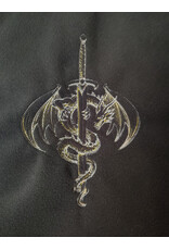 Cloakmakers.com H558-Washable Black Fleece Hooded Cowl w/ Sword & Dragon Embroidery