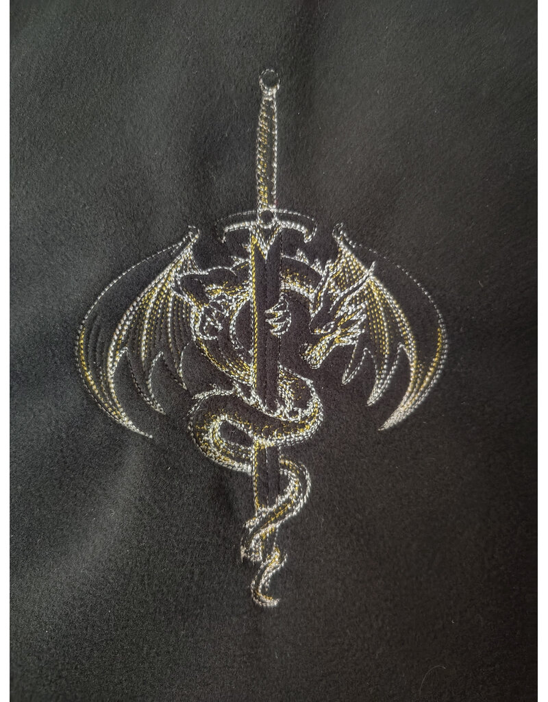Cloakmakers.com H558-Black Fleece Viking Hood w/ Sword & Dragon Embroidery