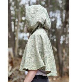 Cloakmakers.com 5976-Light Green Floral Brocade Cloak w/ Antique Bronze Tone Clasp & Pockets
