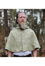 Cloakmakers.com 5976-Light Green Floral Brocade Cloak w/ Antique Bronze Tone Clasp & Pockets