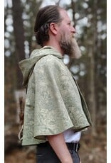 Cloakmakers.com 5976-Light Green Floral Brocade Cloak w/ Antique Bronze Tone Clasp & Pockets