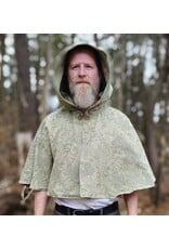 Cloakmakers.com 5976-Light Green Floral Brocade Cloak w/ Antique Bronze Tone Clasp & Pockets