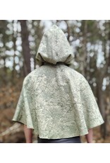 Cloakmakers.com 5976-Light Green Floral Brocade Cloak w/ Antique Bronze Tone Clasp & Pockets