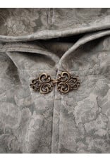 Cloakmakers.com 5976-Light Green Floral Brocade Cloak w/ Antique Bronze Tone Clasp & Pockets