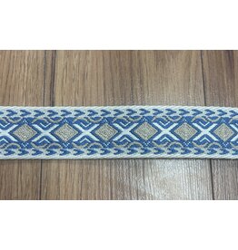 Cloakmakers.com Early Period Crosses and Diamonds Trim, Blue and Tan on Cream