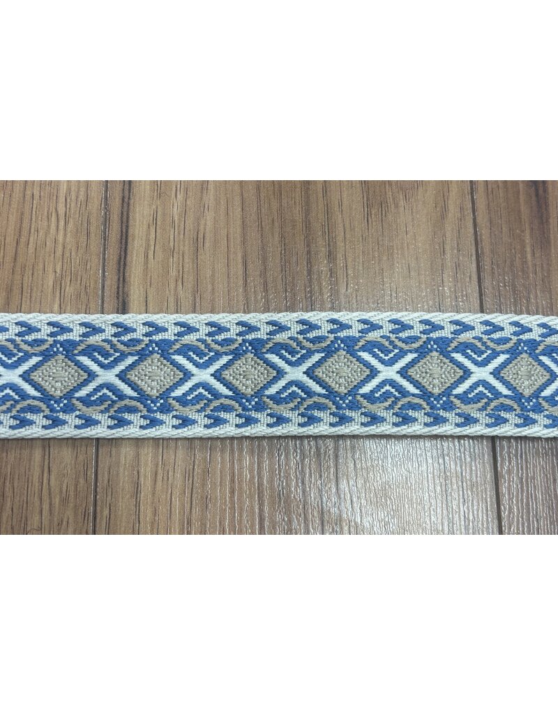 Cloakmakers.com Early Period Crosses and Diamonds Trim, Blue and Tan on Cream