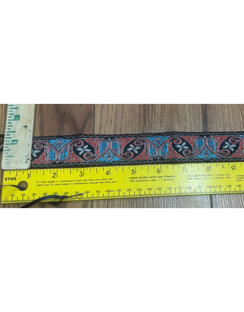 Cloakmakers.com Paisley Tulip Trim, Red, Blue Silver on Black