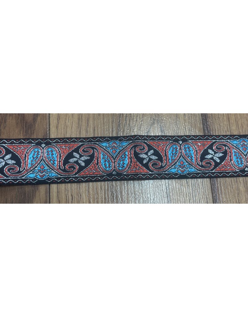 Cloakmakers.com Tulip Paisley Trim, Red and Blue on Black