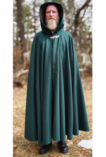Cloakmakers.com 5977-Forest Green Wool Blend Cloak w/ Brown Velveteen Hood Lining & Multileaf Clasp