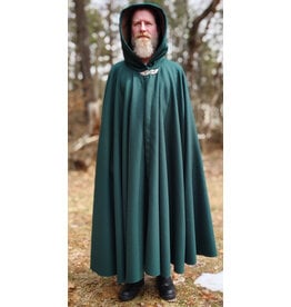 Cloakmakers.com 5977-Forest Green Wool Blend Cloak w/ Brown Velveteen Hood Lining & Multileaf Clasp