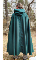 Cloakmakers.com 5977-Forest Green Wool Blend Cloak w/ Brown Velveteen Hood Lining & Multileaf Clasp
