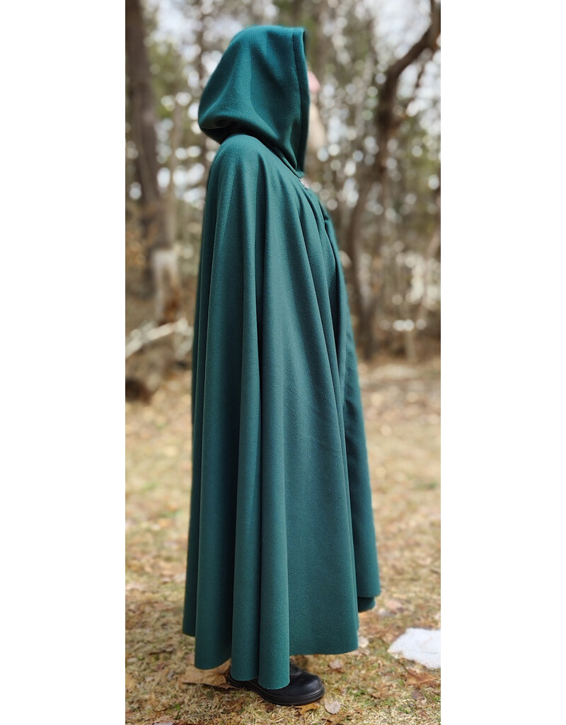 Cloakmakers.com 5977-Forest Green Wool Blend Cloak w/ Brown Velveteen Hood Lining & Multileaf Clasp