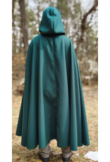 Cloakmakers.com 5977-Forest Green Wool Blend Cloak w/ Brown Velveteen Hood Lining & Multileaf Clasp