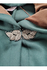 Cloakmakers.com 5977-Forest Green Wool Blend Cloak w/ Brown Velveteen Hood Lining & Multileaf Clasp