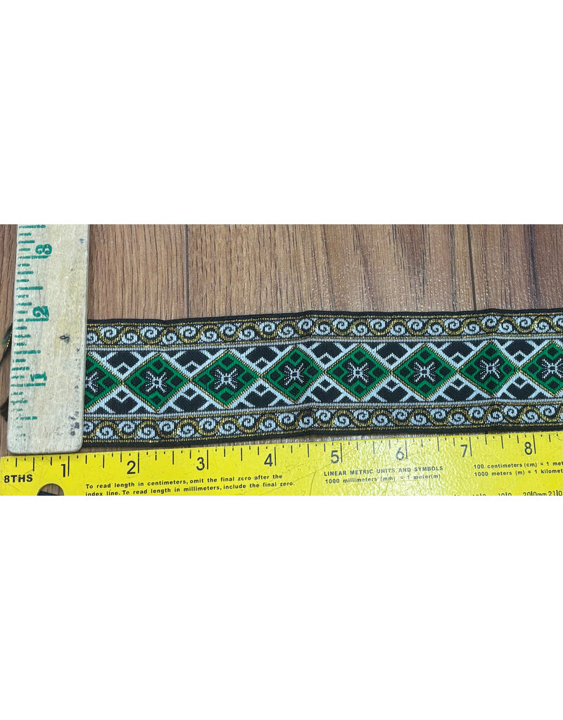 Cloakmakers.com Diamond and Floral Trim, Green and Gold on Black and White