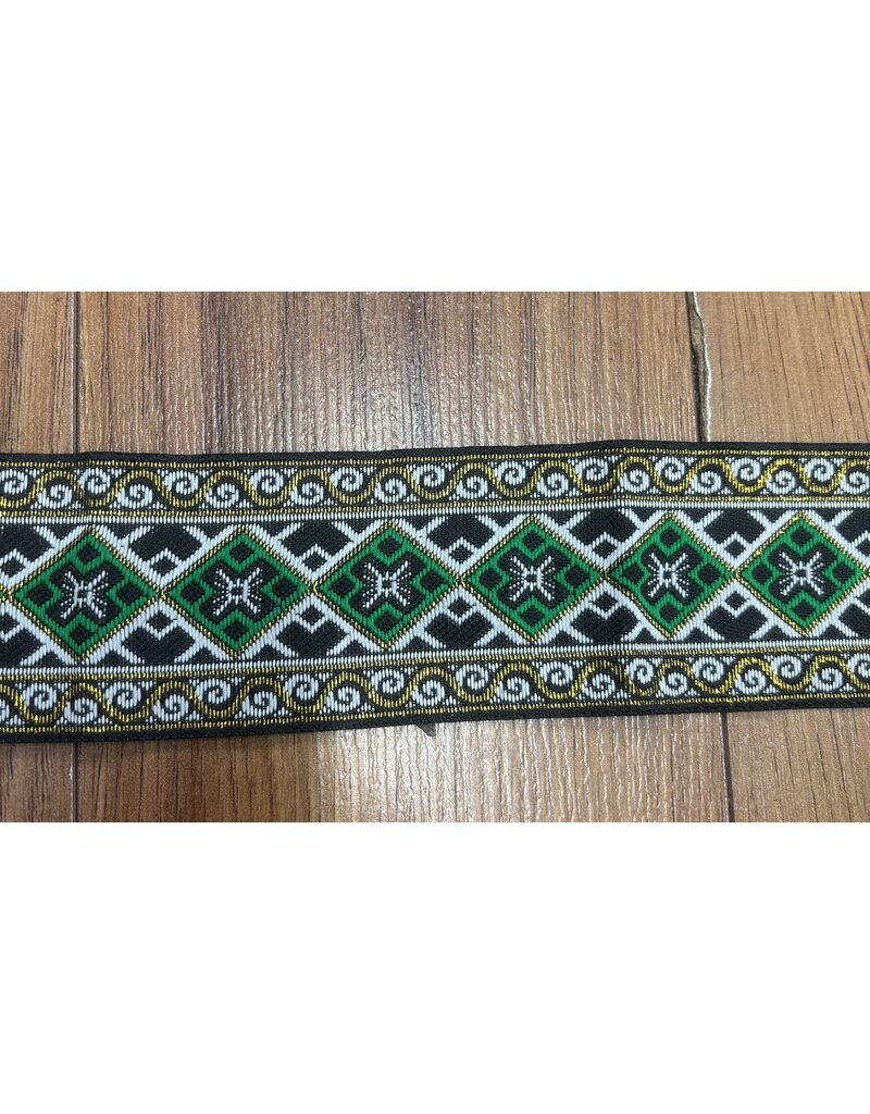 Cloakmakers.com Diamond and Floral Trim, Green and Gold on Black and White