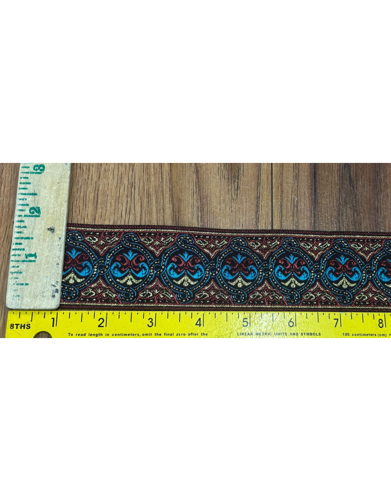 Cloakmakers.com Memento Mori Ornament Trim - Gold and Turquois on Burgundy