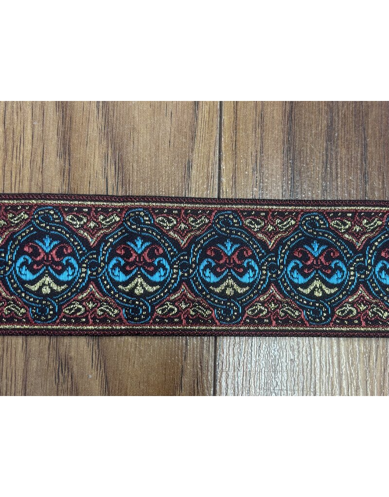 Cloakmakers.com Interlocking Circles Trim, Blue and Red on Black