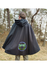 Cloakmakers.com 5978-Washable Almost Black Fleece Cloak w/ Large Green & Purple Dragonfly Embroidery & Silver Tone Clasp