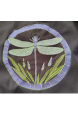 Cloakmakers.com 5978-Washable Almost Black Fleece Cloak w/ Large Green & Purple Dragonfly Embroidery & Silver Tone Clasp