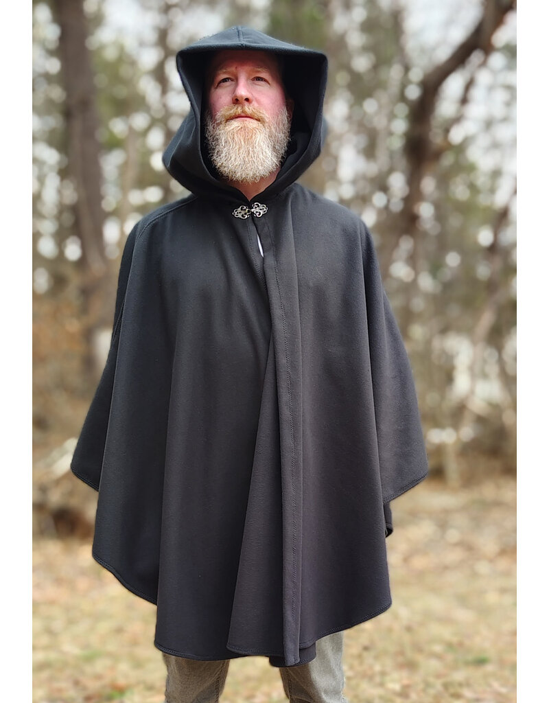 Cloakmakers.com 5978-Washable Almost Black Fleece Cloak w/ Large Green & Purple Dragonfly Embroidery & Silver Tone Clasp