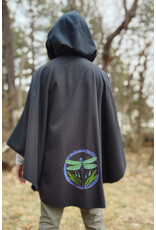 Cloakmakers.com 5978-Washable Almost Black Fleece Cloak w/ Large Green & Purple Dragonfly Embroidery & Silver Tone Clasp