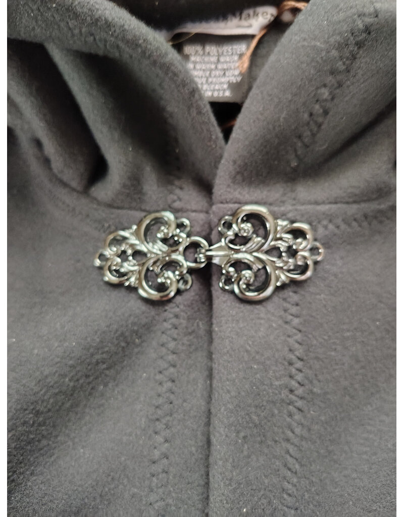 Cloakmakers.com 5978-Washable Almost Black Fleece Cloak w/ Large Green & Purple Dragonfly Embroidery & Silver Tone Clasp