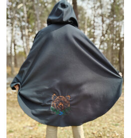 Cloakmakers.com 5980-Washable Almost Black Fleece Poncho Cloak w/ Large Brown Bear Face Embroidery