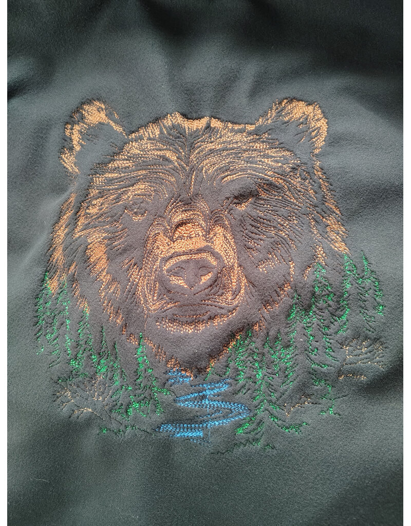 Cloakmakers.com 5980-Washable Almost Black Fleece Poncho Cloak w/ Large Brown Bear Face Embroidery