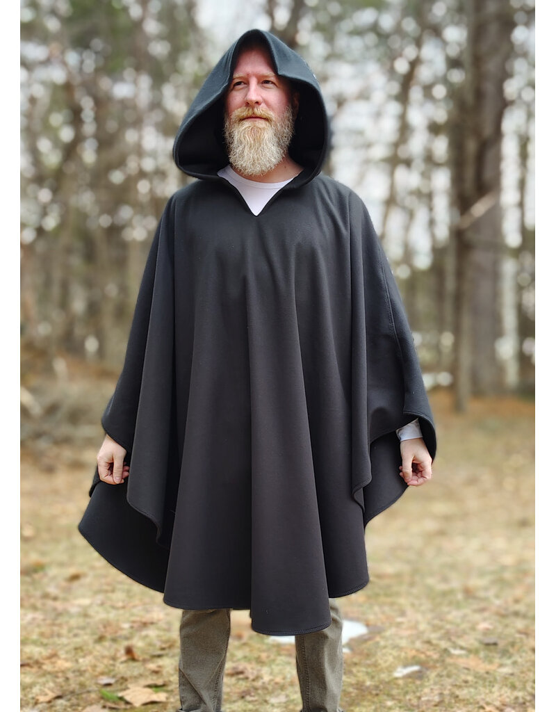 Cloakmakers.com 5980-Washable Almost Black Fleece Poncho Cloak w/ Large Brown Bear Face Embroidery
