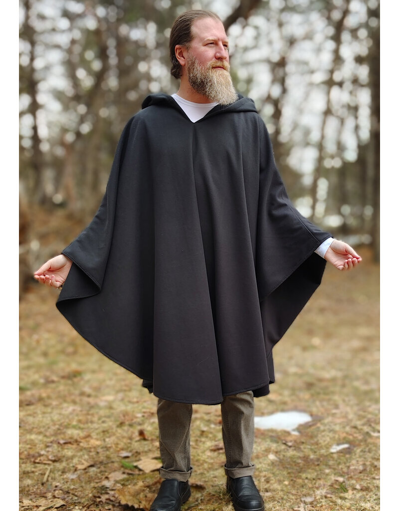 Cloakmakers.com 5980-Washable Almost Black Fleece Poncho Cloak w/ Large Brown Bear Face Embroidery