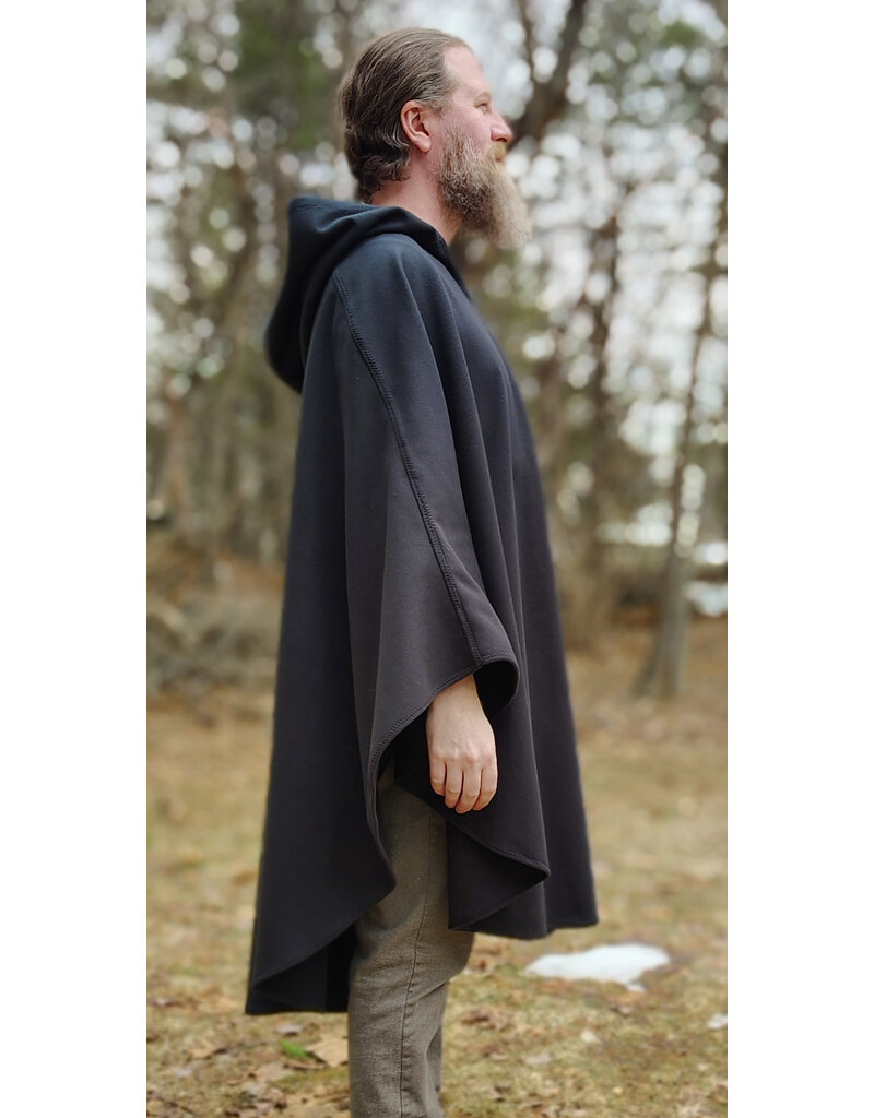Cloakmakers.com 5980-Washable Almost Black Fleece Poncho Cloak w/ Large Brown Bear Face Embroidery