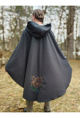 Cloakmakers.com 5980-Washable Almost Black Fleece Poncho Cloak w/ Large Brown Bear Face Embroidery