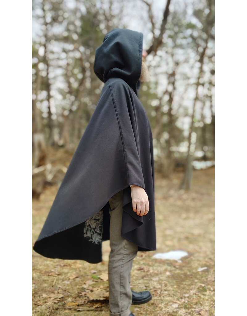 Cloakmakers.com 5980-Washable Almost Black Fleece Poncho Cloak w/ Large Brown Bear Face Embroidery