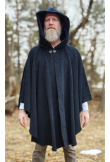 Cloakmakers.com 5981-Washable Charcoal Black Novelty Weave Wool Cloak w/ Dark Purple Velvet Hood Lining & Silver Tone Clasp