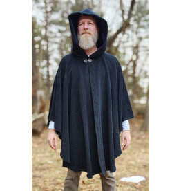 Cloakmakers.com 5981-Washable Charcoal Black Novelty Weave Wool Cloak w/ Dark Purple Velvet Hood Lining & Silver Tone Clasp