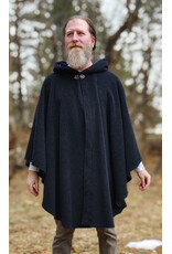 Cloakmakers.com 5981-Washable Charcoal Black Novelty Weave Wool Cloak w/ Dark Purple Velvet Hood Lining & Silver Tone Clasp