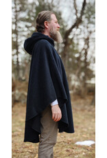 Cloakmakers.com 5981-Washable Charcoal Black Novelty Weave Wool Cloak w/ Dark Purple Velvet Hood Lining & Silver Tone Clasp