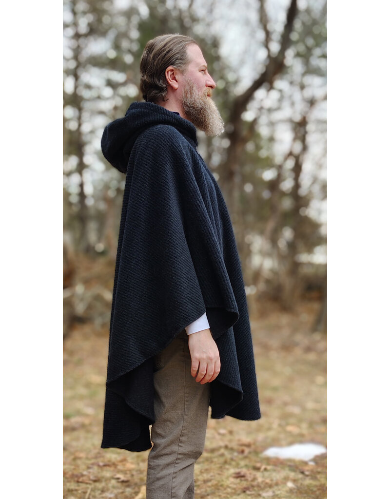 Cloakmakers.com 5981-Washable Charcoal Black Novelty Weave Wool Cloak w/ Dark Purple Velvet Hood Lining & Silver Tone Clasp