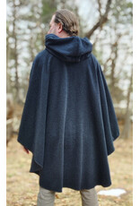 Cloakmakers.com 5981-Washable Charcoal Black Novelty Weave Wool Cloak w/ Dark Purple Velvet Hood Lining & Silver Tone Clasp