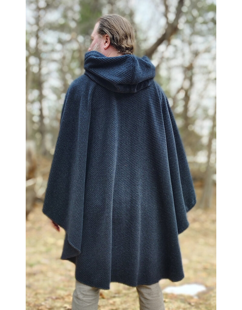 Cloakmakers.com 5981-Washable Charcoal Black Novelty Weave Wool Cloak w/ Dark Purple Velvet Hood Lining & Silver Tone Clasp