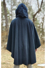 Cloakmakers.com 5981-Washable Charcoal Black Novelty Weave Wool Cloak w/ Dark Purple Velvet Hood Lining & Silver Tone Clasp
