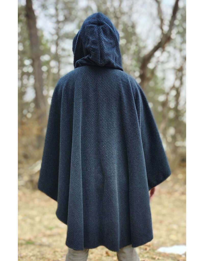 Cloakmakers.com 5981-Washable Charcoal Black Novelty Weave Wool Cloak w/ Dark Purple Velvet Hood Lining & Silver Tone Clasp