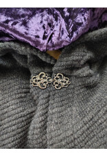 Cloakmakers.com 5981-Washable Charcoal Black Novelty Weave Wool Cloak w/ Dark Purple Velvet Hood Lining & Silver Tone Clasp