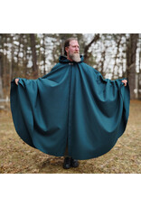 Cloakmakers.com 5982-Deep Teal Woven Wool Cloak w/ Black Velvet Hood Lining & Silver Tone Clasp