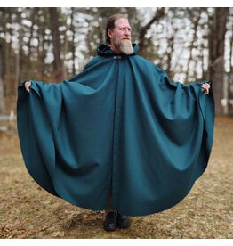 Cloakmakers.com 5982-Deep Teal Woven Wool Cloak w/ Black Velvet Hood Lining & Silver Tone Clasp