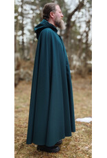 Cloakmakers.com 5982-Deep Teal Woven Wool Cloak w/ Black Velvet Hood Lining & Silver Tone Clasp