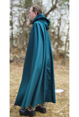 Cloakmakers.com 5982-Deep Teal Woven Wool Cloak w/ Black Velvet Hood Lining & Silver Tone Clasp