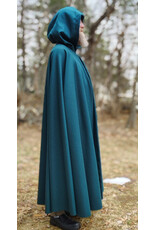 Cloakmakers.com 5982-Deep Teal Woven Wool Cloak w/ Black Velvet Hood Lining & Silver Tone Clasp